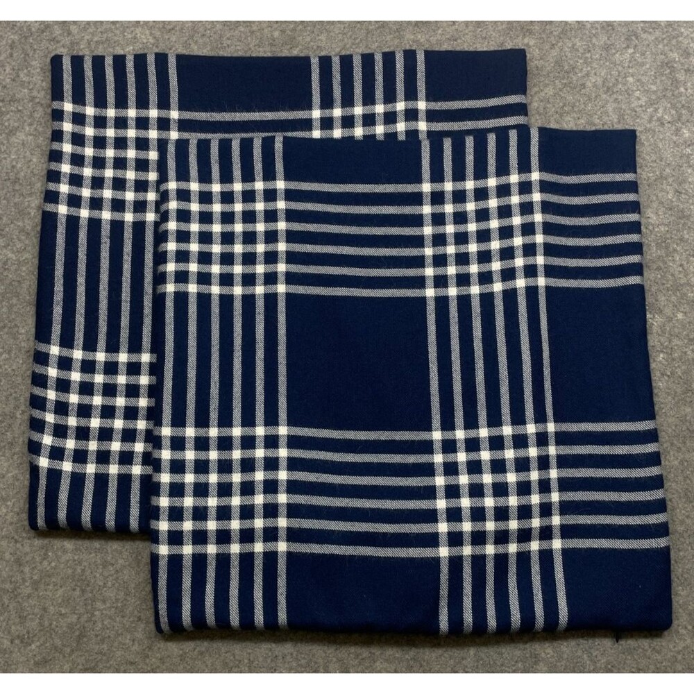 2 Serena & Lily Blakely Pillow Cover Navy Blue Ivory Plaid Alpaca Wool 24x24